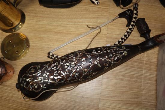 An Ottoman musical instrument and bow 54cm long